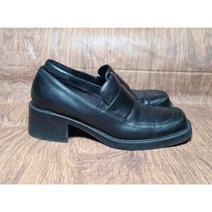 White Mountain Babylon 9M Womens Chunky 2" Heel Loafers 90's Y2K Black Leather